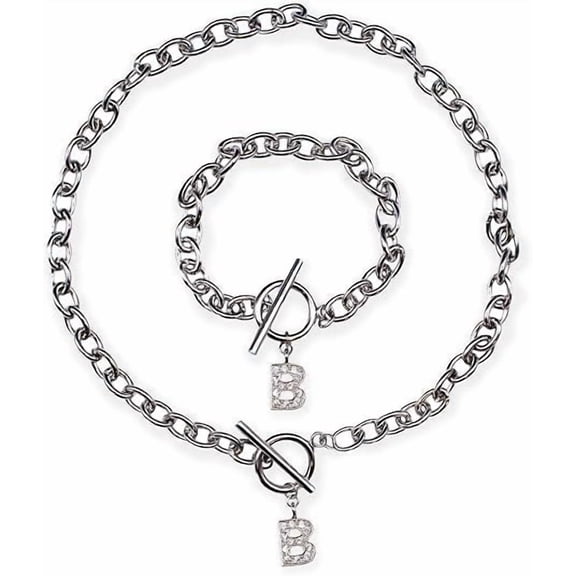 Fablinks Crystal Letter Charm Necklace and Bracelet Set, Initial Charm Jewelry (BB)