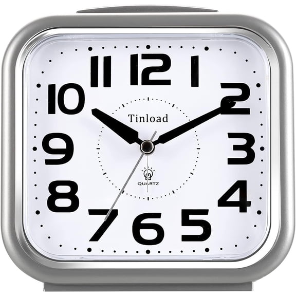 5.5" Large Analog Alarm Clock Silent Non Ticking, Gentle Wake, Beep Sounds, Increasing Volume, Battery Operated Snooze and Manual Light, Easy Set