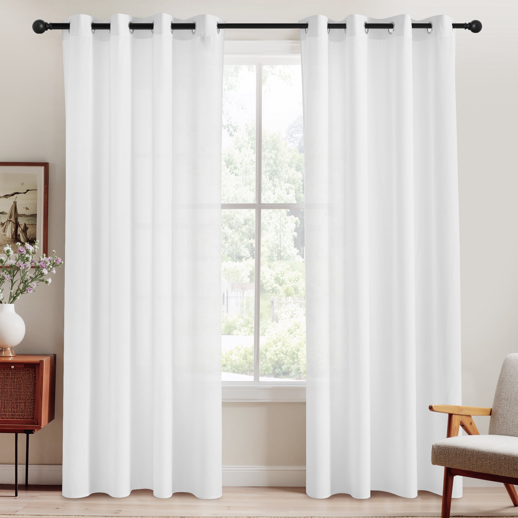 StangH Non-See-Through White Privacy Sheer Curtains 96 inches Long - 2 Panels Set Light & Privacy Balance Drapes With Grommet Design for Office/Baby Room/Office/Home Decor, W52 x L96