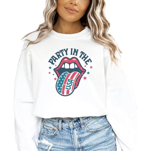 Party In The USA Retro America Sweatshirt for Women & Teens Rock and Roll Sweater White Sweatshirt Adult Small