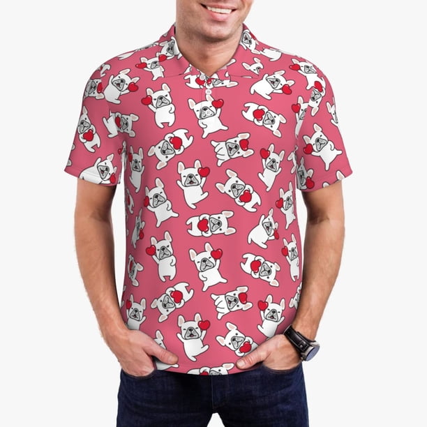 Balery French Bulldog Camisa Polo de Hombre con Estampado, de Manga Corta y Tejido Medio, Camisa Tipo Golf Polo-3X-Large