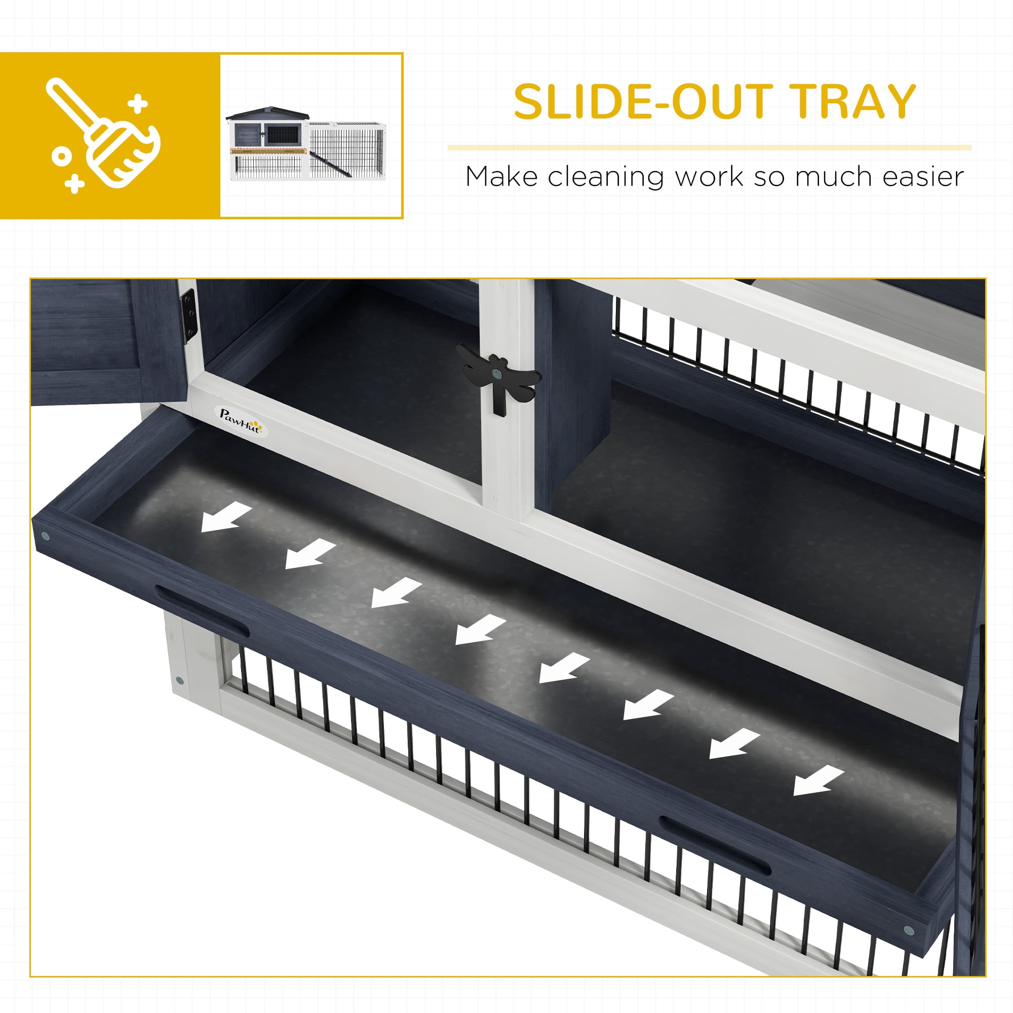 2 Levels Outdoor Rabbit Hutch with Openable Top, 59" Wooden Large Rabbit Cage with Run Weatherproof Roof, Removable Tray, Ramp, Dark Gray