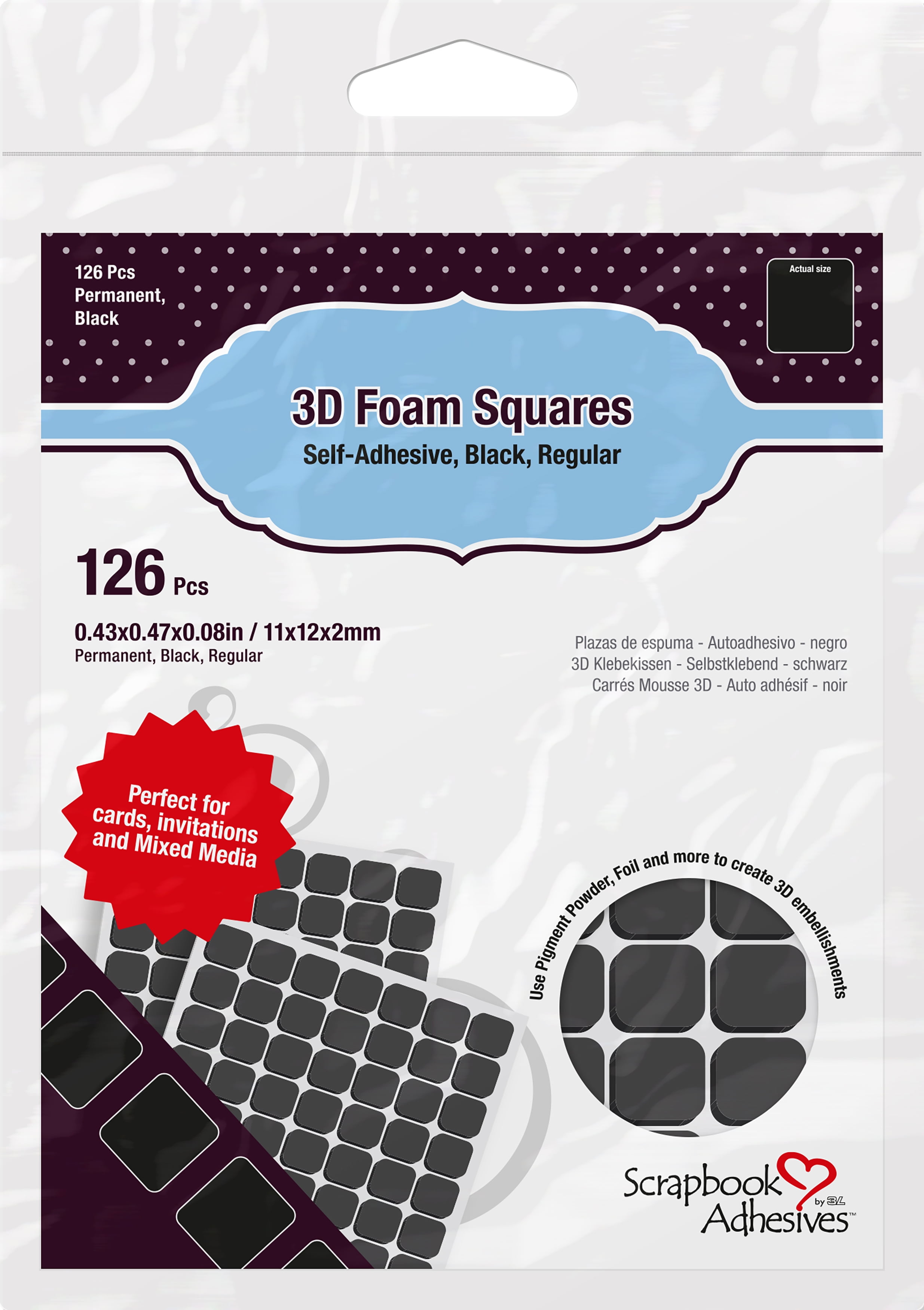 Scrapbook Adhesives 3D SelfAdhesive Foam Squares 126/PkgBlack, .5"X.5
