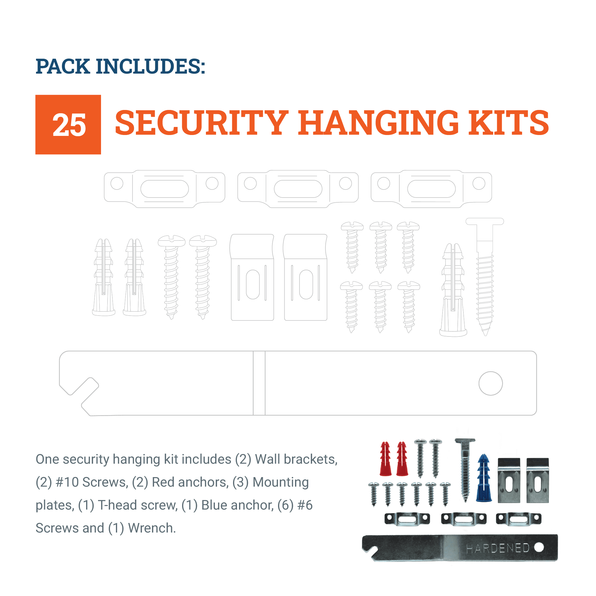 Picture Hang Solutions Anti-Theft Wall Security Kit for Wood Frames 15-lb Capacity 25 Kits per Pack
