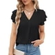 thumbnail image 2 of Camisa plisada de manga corta para mujer, blusa de manga corta con volantes y cuello en V para mujer Camisa de manga corta con cuello en V para mujer Uso conveniente, 2 of 6