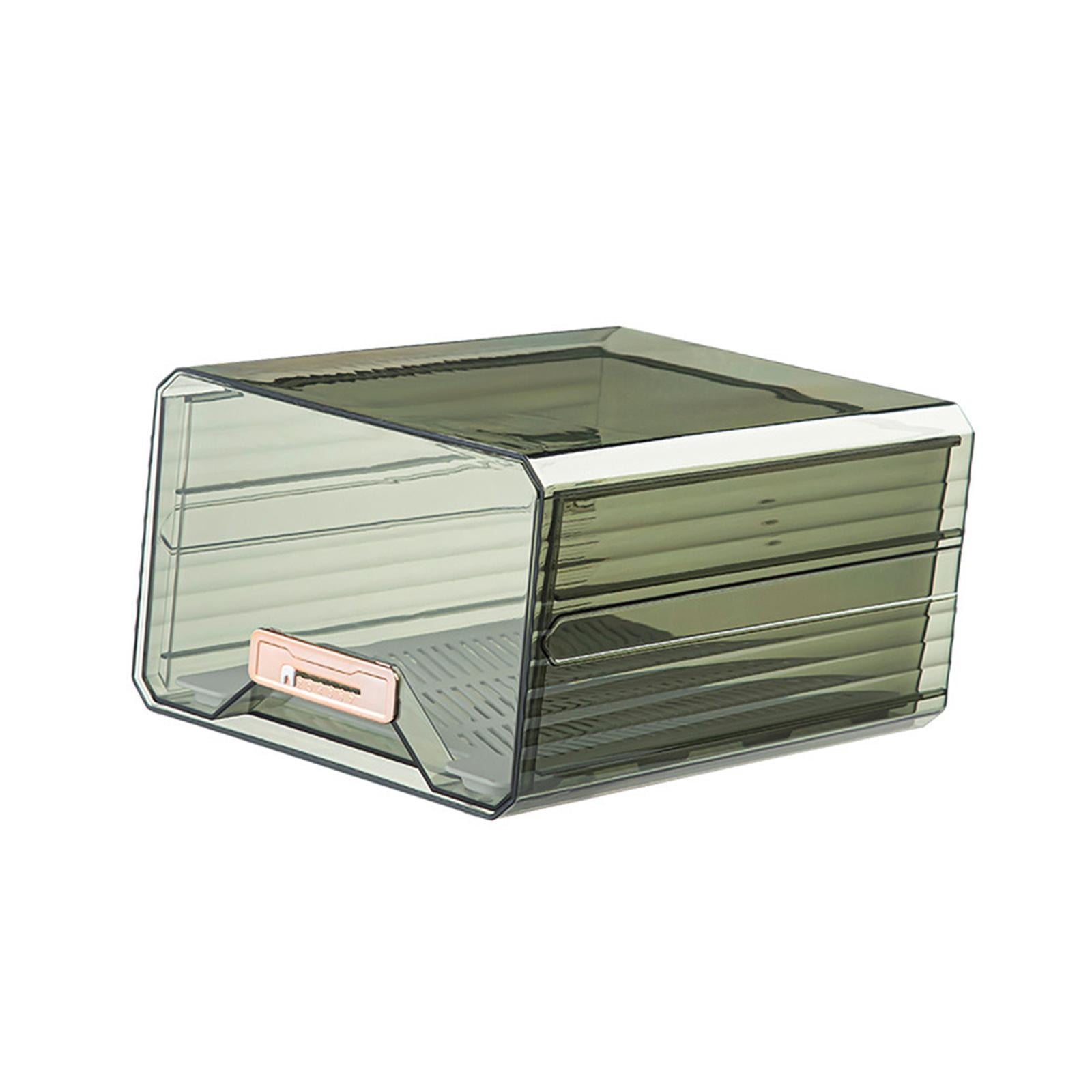 Fiocias Fridge Bin Clear with Drain Tray Fridge Organizer Box for Kitchen Countertop Green