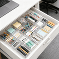 thumbnail image 6 of 25 PCS Clear Plastic Drawer Organizer Set, 4 Sizes Stackable Desk Drawer Divider Organizers and Storage Bins for Makeup Jewelry Utensils Gadgets, Non-Slip Kitchen Bedroom Bathroom Office Vanity Trays, 6 of 8
