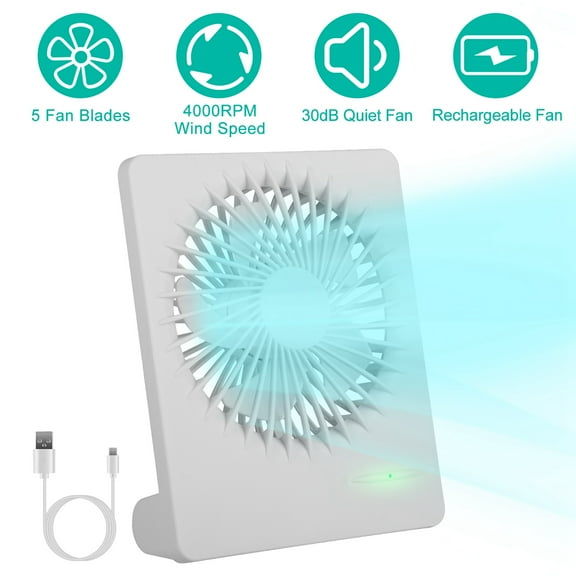Portable USB Rechargeable Table Cooling Fan  3 Speeds Ajustment Desk Fan White