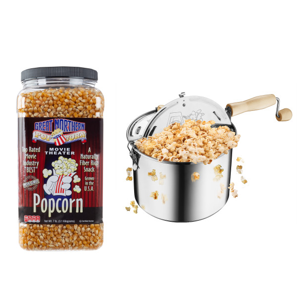 Stove Top Popcorn Maker 6.5Quart Metal Popper with Hand Crank Set