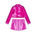 thumbnail image 4 of Alvivi Kids Girls 2 Piece Hip-Hop Dance Outfit Long Sleeve Metallic Crop Top with Shorts Streetdance Gym Dancewear Hot Pink 10, 4 of 5