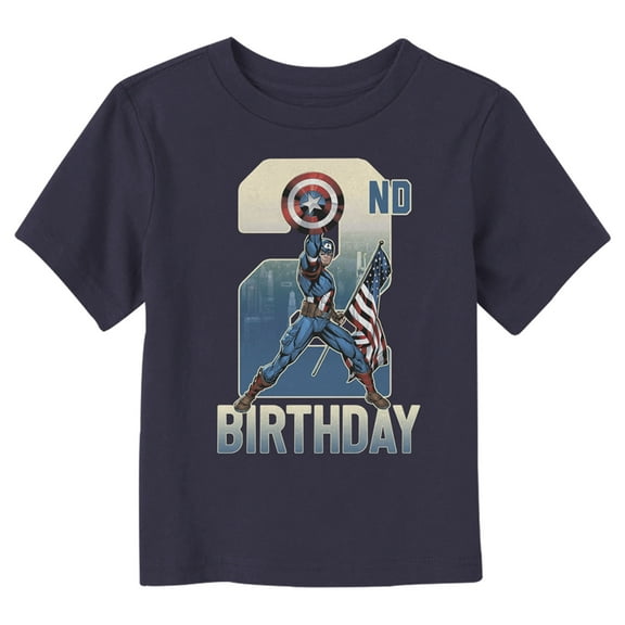 Toddler's Marvel 2nd Birthday Capitan America  Graphic Tee Navy Blue 3T