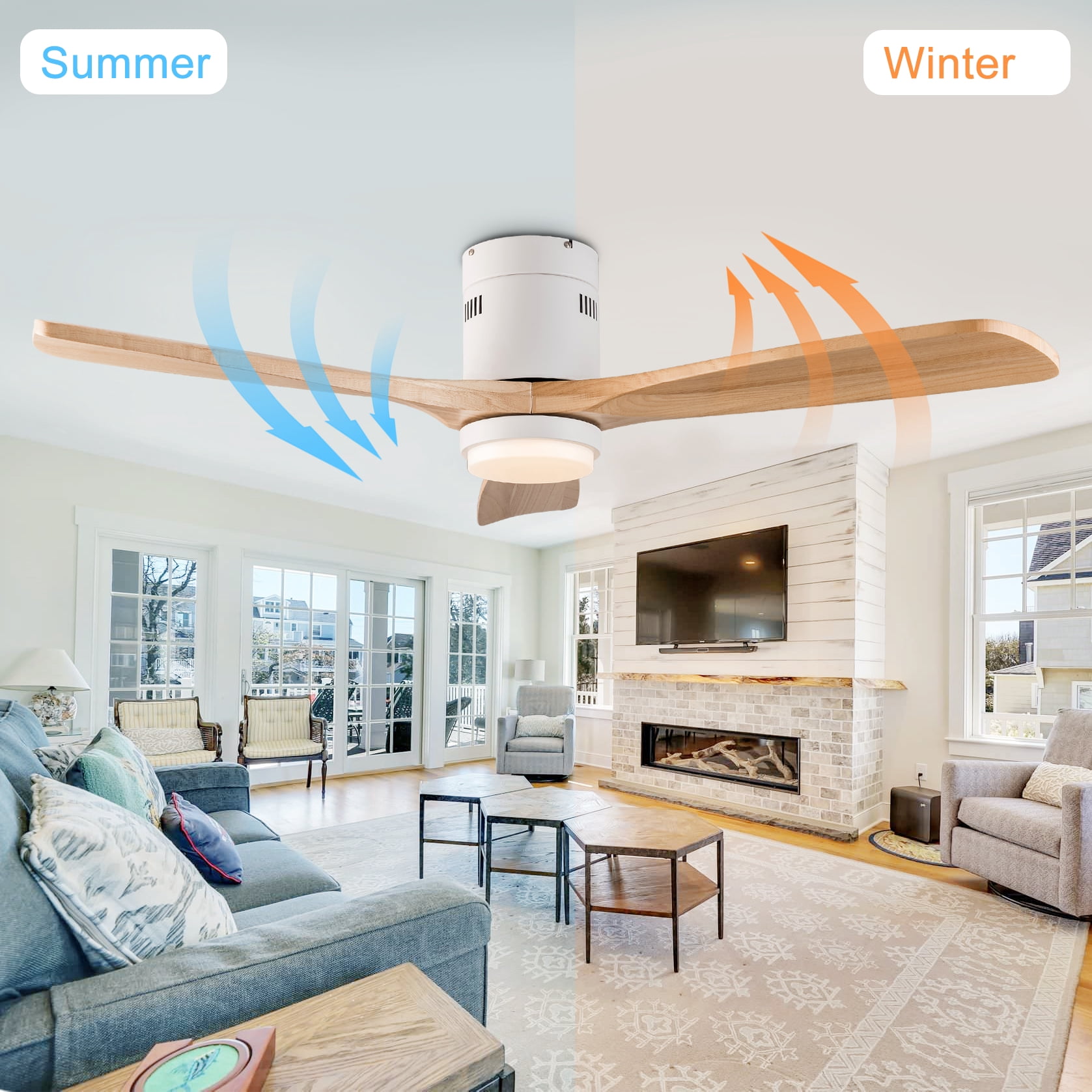 Mintazer 52 in Low Profile Flush Mount Ceiling Fan with Dimmable LED Light & Remote Control, Modern Ceiling Fan with Noiseless for Bedroom Living Room, White