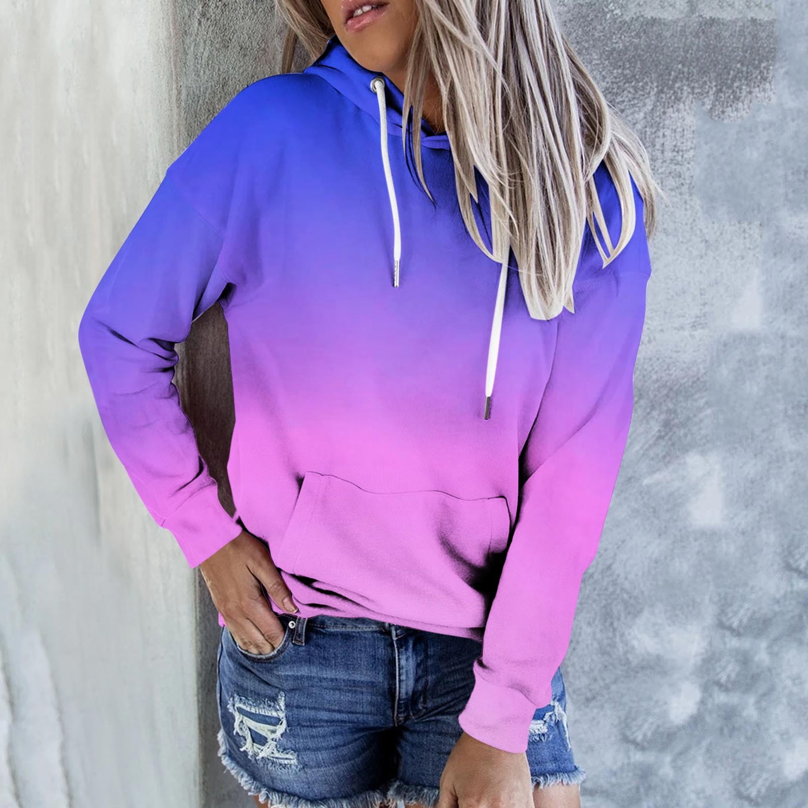 Hooded Pullover Pink And Blue Tie Dye Hoodie YUGYXL Womens Tie-Dye