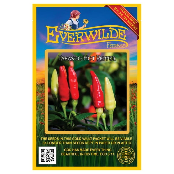Everwilde Farms - 25 Tabasco Hot Pepper Seeds - Gold Vault Seed Packet