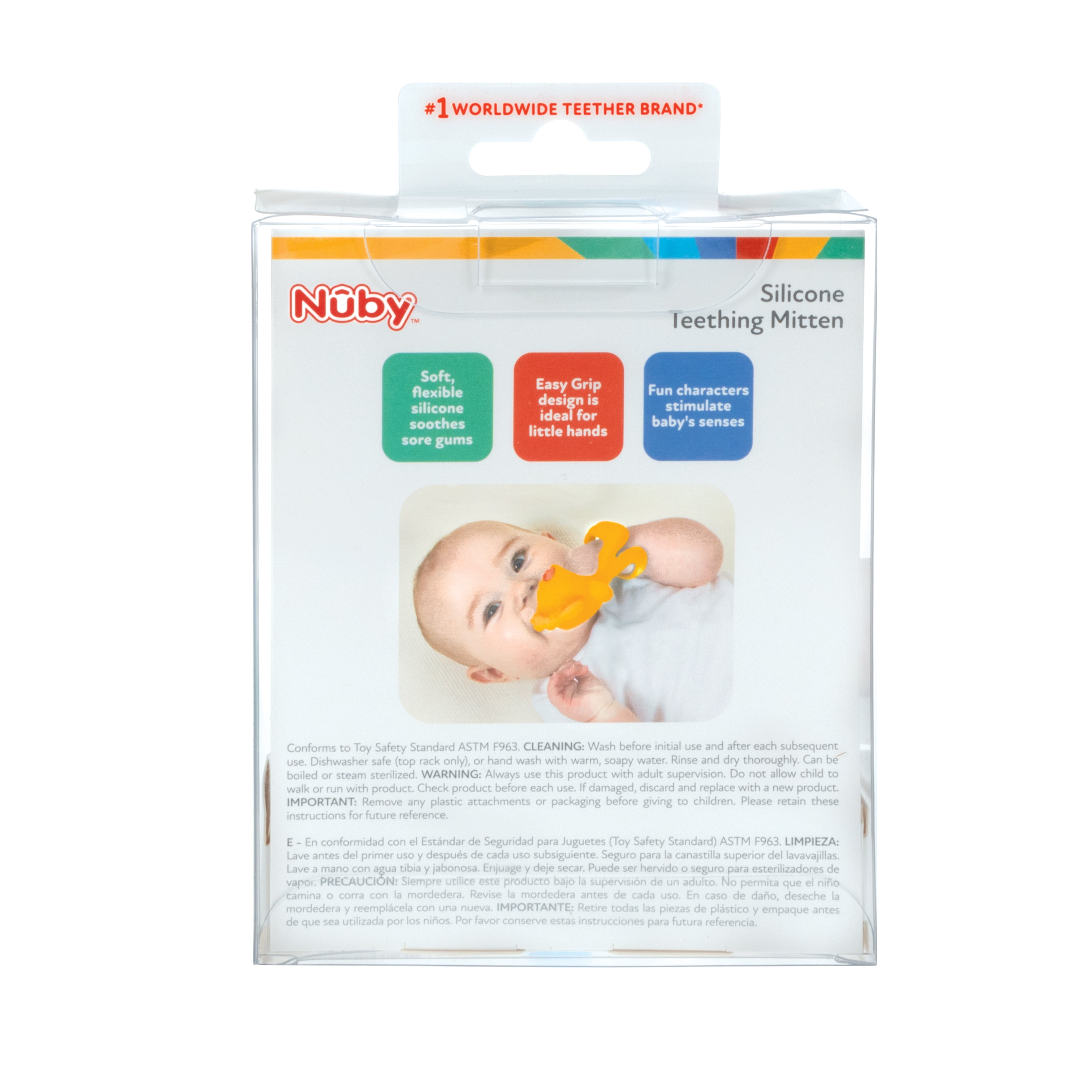 Nuby Mini Wrist Grip Silicone Teething Mitten for Babies, Hippo