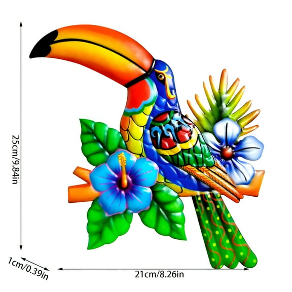 LAMIRO Metal Birds Wall Art Decor, Beautiful Parrot Toucan Outdoor Wall Decor for Patio Wall Fence Deck Garden Home Balcony Tropical Bird Wall Sculpture Hanging for Indoor Outdoor Blue