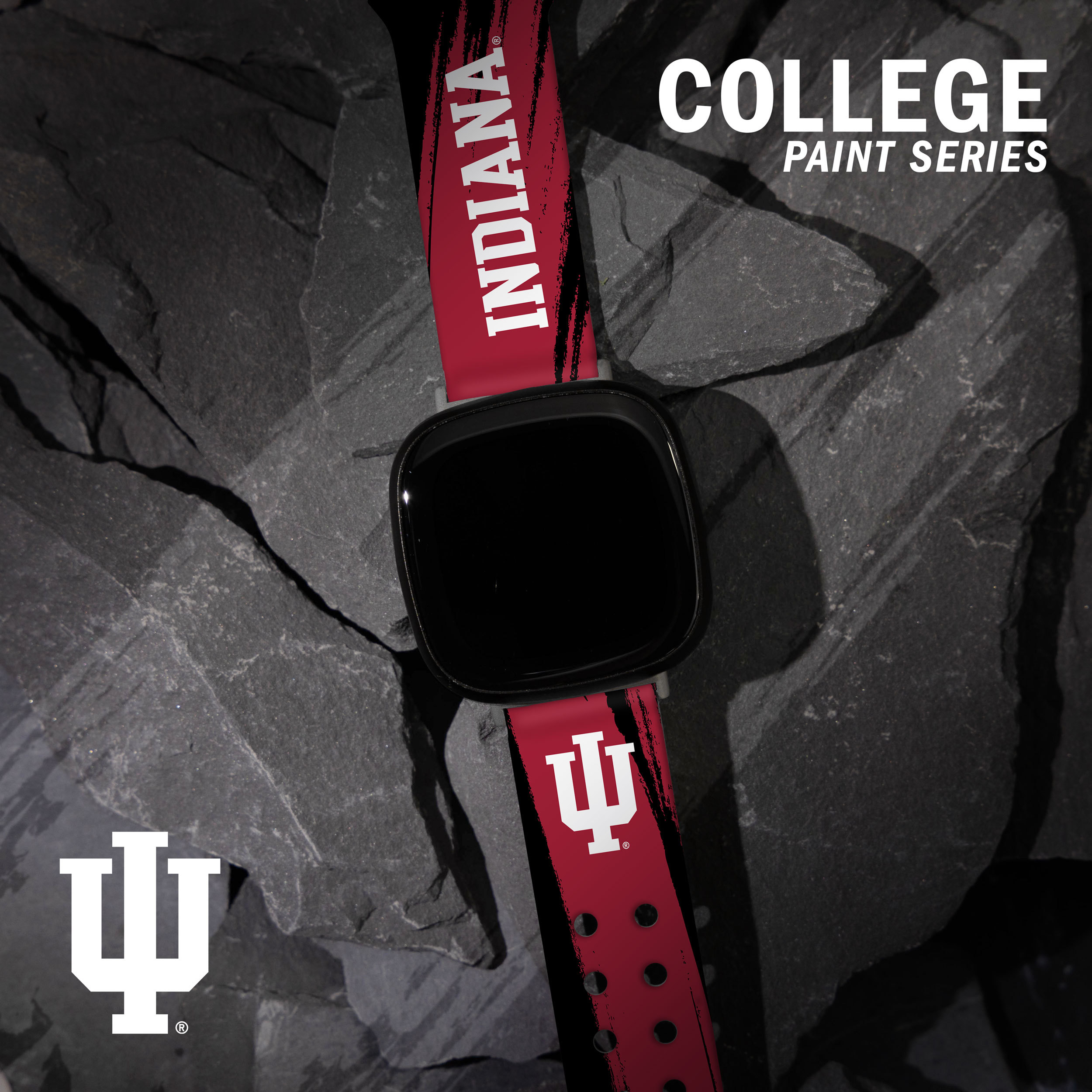 Hoosiers HD Paint Stripe Unisex Watch Band for FitBit Versa 3 & Sense (Short)