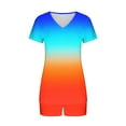 thumbnail image 6 of Summer Plus Size Two Piece Outfits for Women Fashion Gradient Casual Home Two-piece V-neck Top With Pocket Shorts Set, 6 of 7