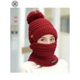 thumbnail image 7 of Luxtrada Womens Knit Scarf Hat Set Winter Warm Solid Pom Soft Venonat Beanie Caps Scarves (Red), 7 of 7