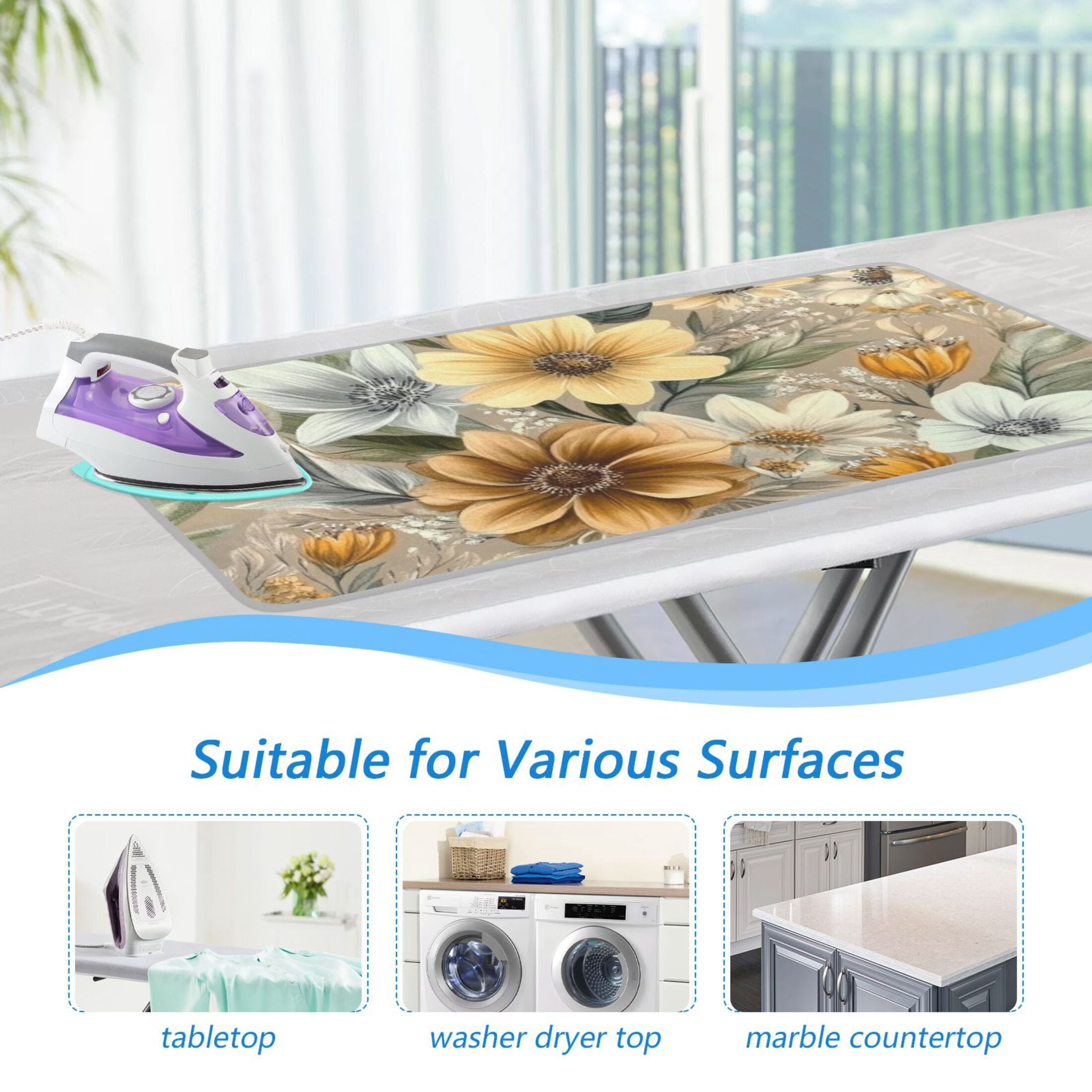 Vintage Floral Pattern Ironing Mat Blanket for Table Top Travel Portable Ironing Board Pad 47.2x27.6 Inch