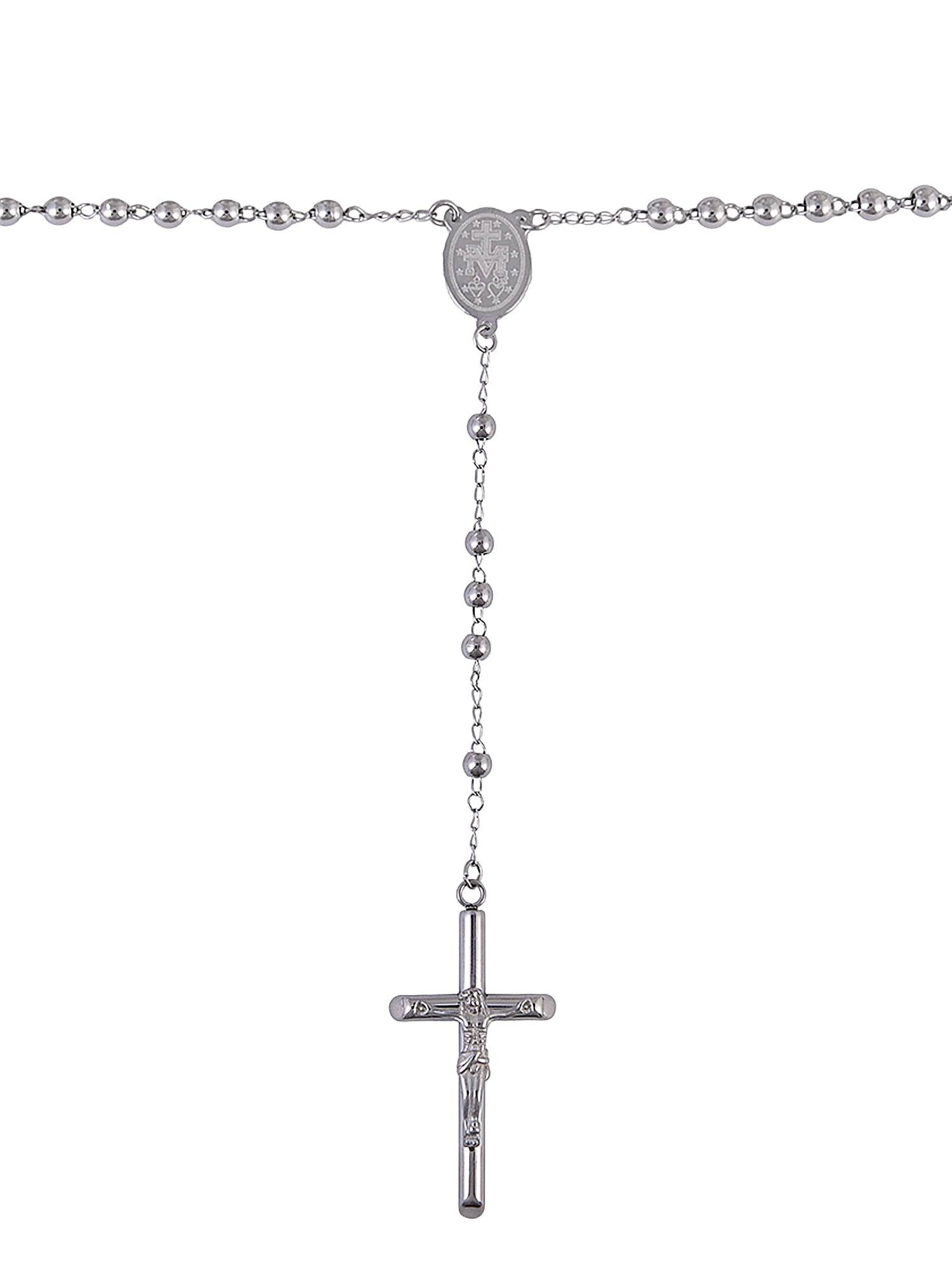Believe by Brilliance Stainless Steel Rosary Bead Cross Pendant Necklace