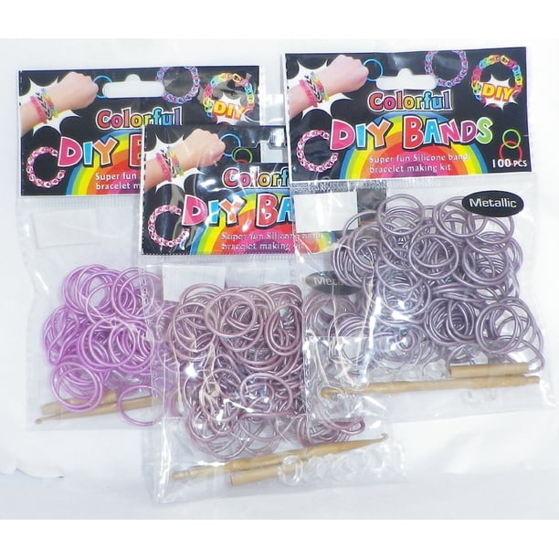 Loom Bands DIY 300 de silicona con clips y herramienta de telar, color morado