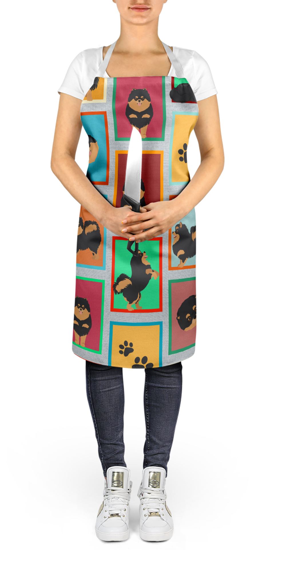 Lots of Black and Tan Pomeranian Apron 27 in x 30 in