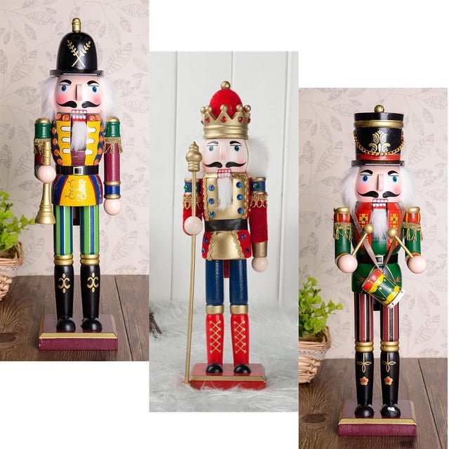 3 Piezas 30 Cm Adornos De Cascanueces De Decoración Navideña Juguetes Decoración para hogar Hugo Muñeca de cascanueces de madera