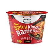 JONGGA Spicy Kimchi Stir-Fried Ramen with Real Kimchi, Korean Instant Cup Noodle, Best Tasting Hot and Tangy Bowl Soup, Savory and Delicious Broth, Ready to Eat, 0 Trans-Fat, 5 oz (Pack of 6)