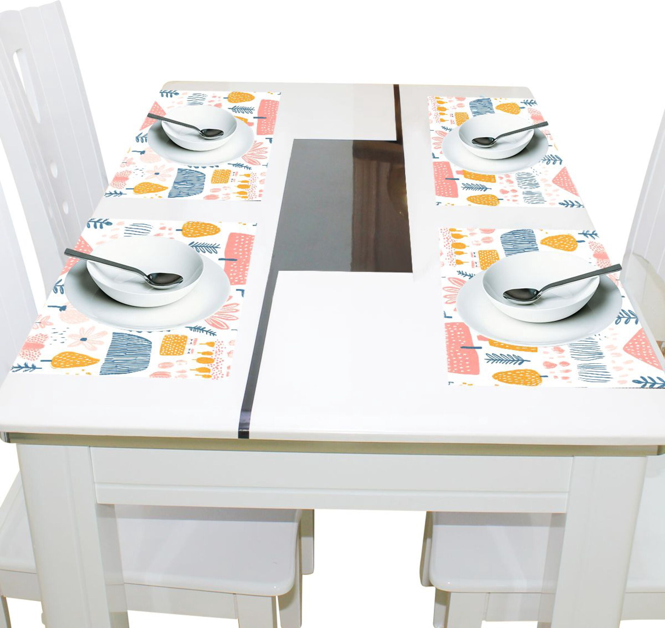 Sketch Pattern 6-Piece 12x18in Durable Place Mats, Heat-Proof and Non-Slip