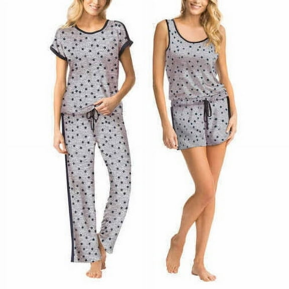 Lucky Brand Women's 3 Piece Pajama Set (Grey Stars, XX-Large)