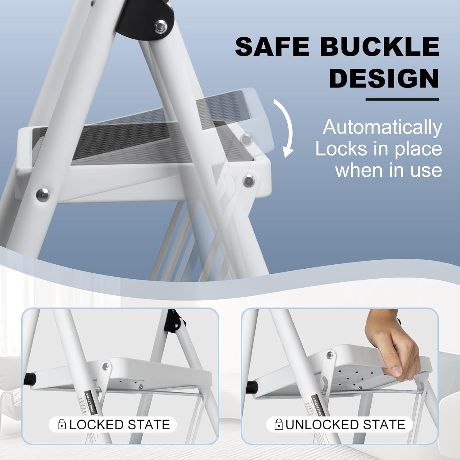 3 Step Ladder, Folding Step Stool with Wide Anti-Slip Pedal, 330lbs Sturdy Steel Ladder, Convenient Handgrip, Lightweight, Portable Steel Step Stool