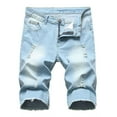 thumbnail image 2 of Mens Plus Size Jean Shorts Zipper Elastic Slim Casual Shorts Play Wrap Ripped Mid-length Pants Light Blue Summer Denim Cargo Shorts, 2 of 4