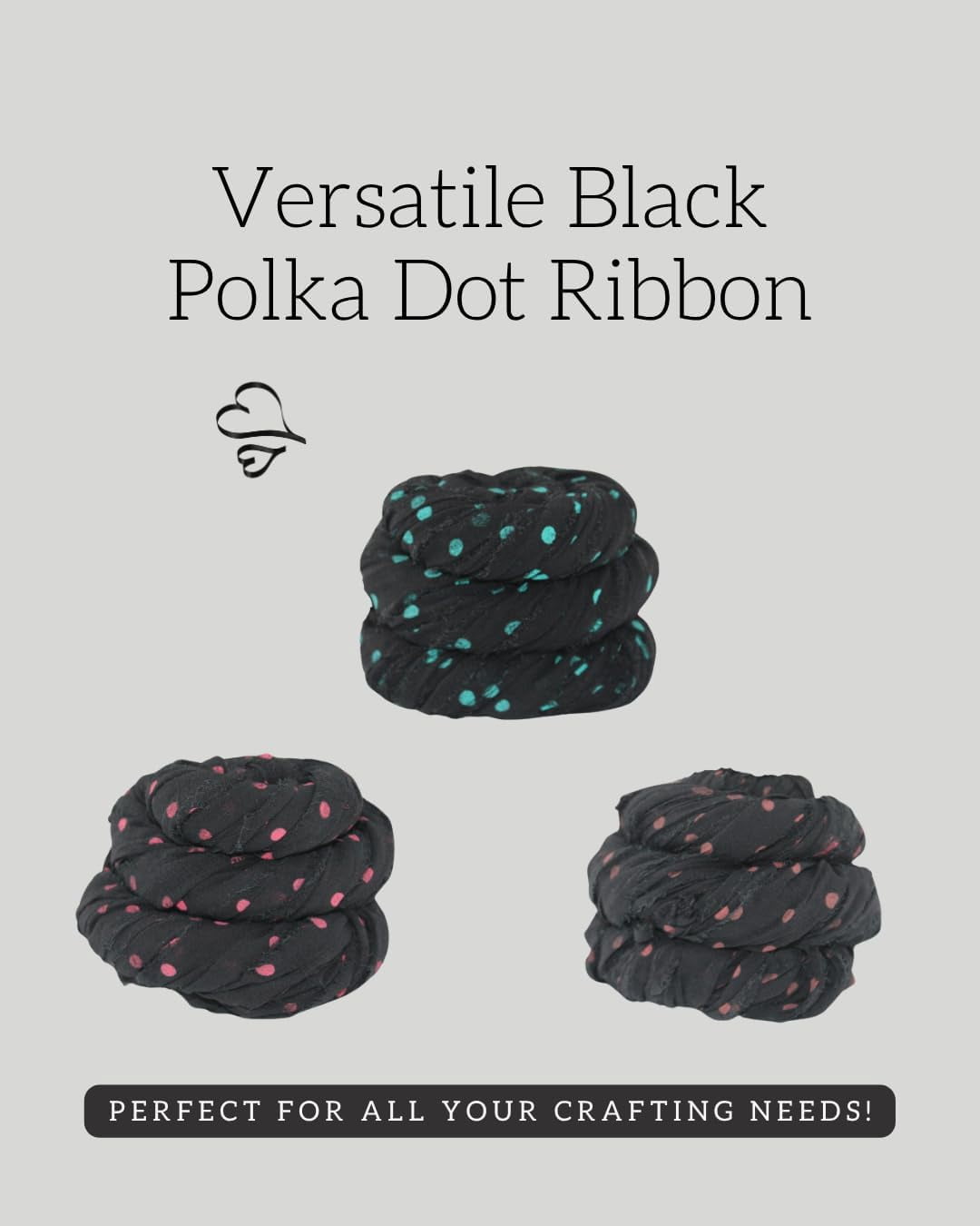 3-Pack Black Polka Dot Mulberry Silk Chiffon Ribbons - 25+ Yards Each | Assorted Dots: Blue, Rust, Brown | Versatile Craft, Gift Wrapping, Decor & Hair Bows | Gift for her