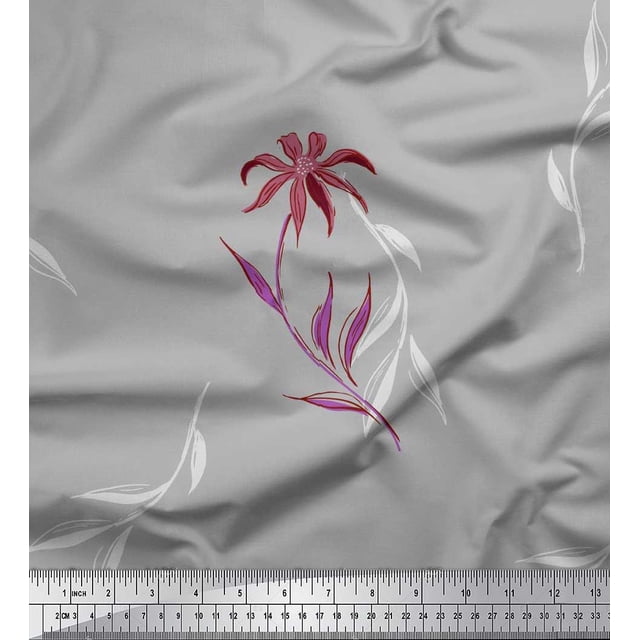 Soimoi Modal Satin Fabric Leaves & Wild Flower Decor Fabric Printed Yard 42 Inch Wide