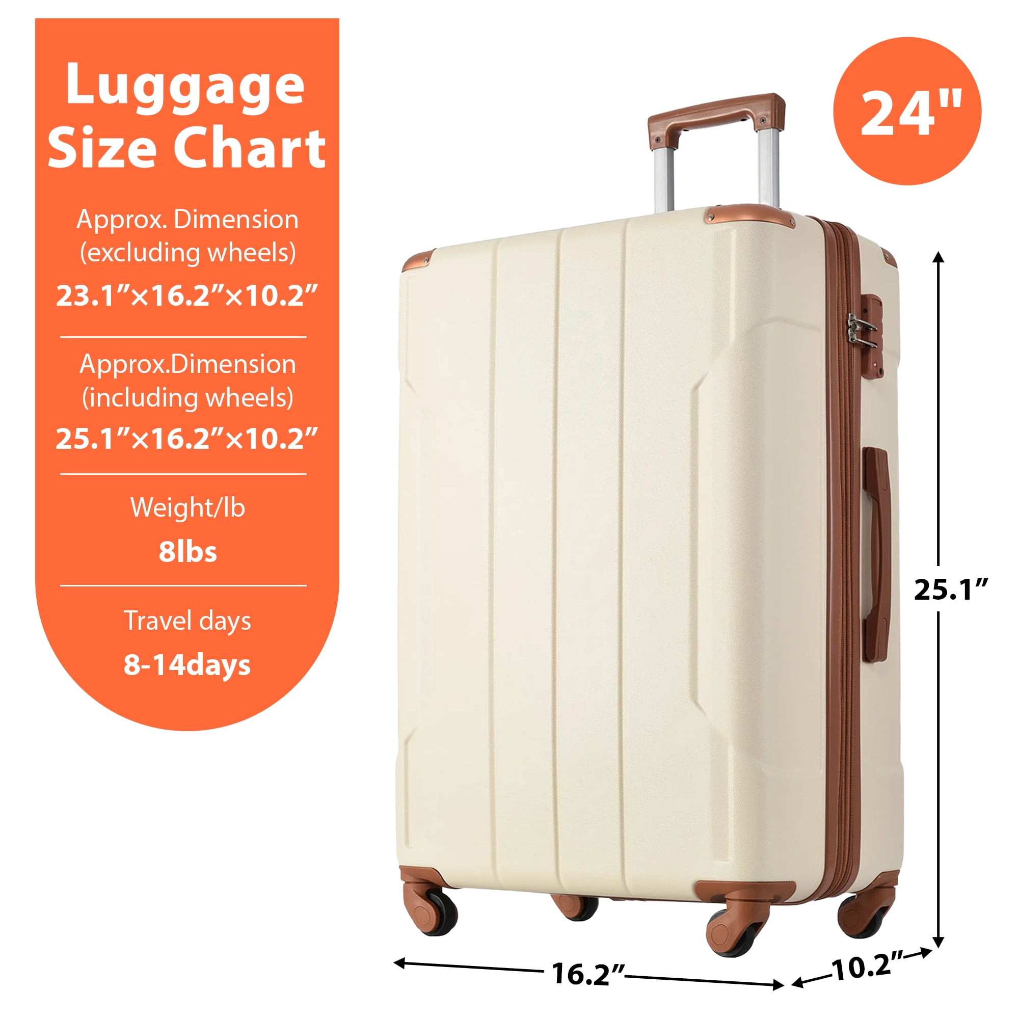Carry on Luggage 24 inch, ABS+PC Lightweight 65L Capacity Hardshell Suitcase with TSA Lock & Wheels for Travel Trip