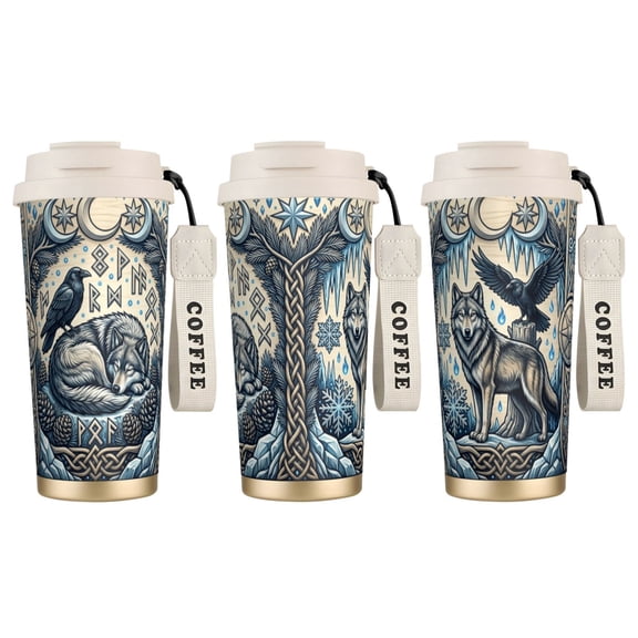1pc Wolf Tumbler 18oz Gothic Rose & Lone Wolf Design, Leak-proof Vacuum Insulated Tumbler