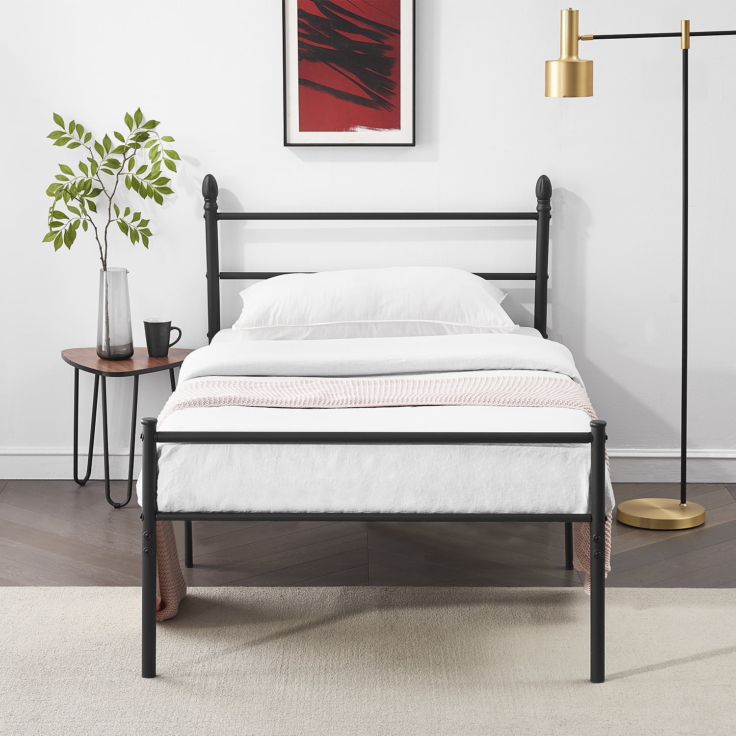 Premium Stable Steel Slat Support Easy Assembly Black EASE-WAY Twin Size Bed Frames Metal No Box Spring Needed Modern Style Headboard and Footboard