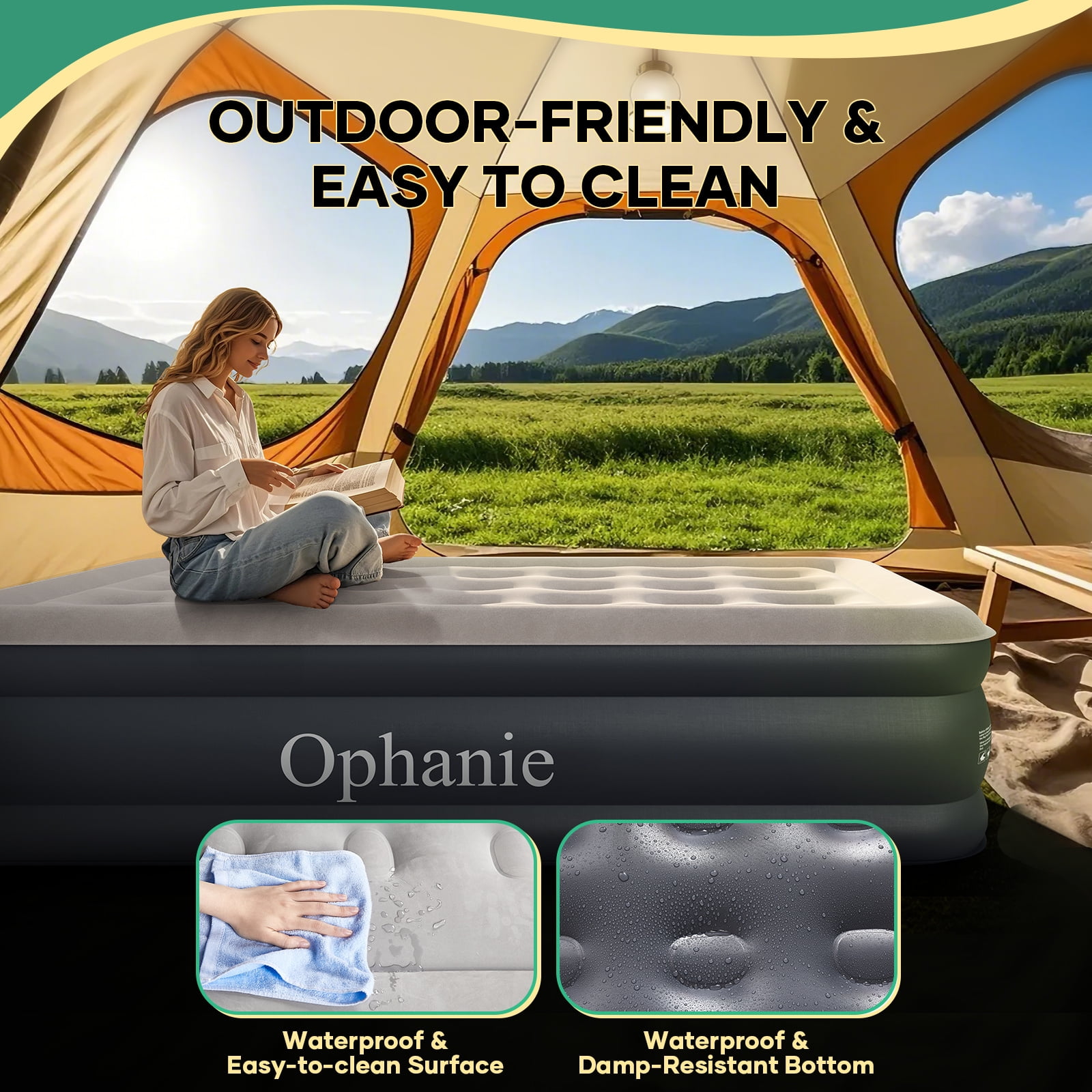Ophanie Twin Air Mattress, 18-Inch Elevated Inflatable Bed with Built-in Pump, Puncture-Resistant, Quick Inflation/Deflation, Portable for camping & Guests, Dark Gray Ophanie Twin Air Mattress, 18-Inch Elevated Inflatable Bed with Built-in Pump, Puncture-Resistant, Quick Inflation/Deflation, Portable for camping & Guests, Dark Gray - Image 8