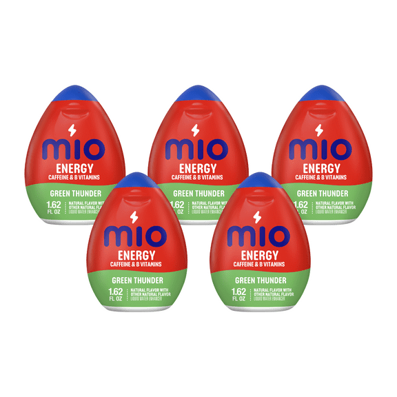 MiO Energy Green Thunder Liquid Water Enhancer, Caffeinated, 1.62 fl oz Bottle (Pack-5)