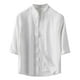 thumbnail image 2 of Blusa y camisa de manga larga con cuello alto para hombre, informal, de imitación y lino, color liso, con solapa, manga larga, botones finos, blusa de poliéster para hombre, 2 of 3