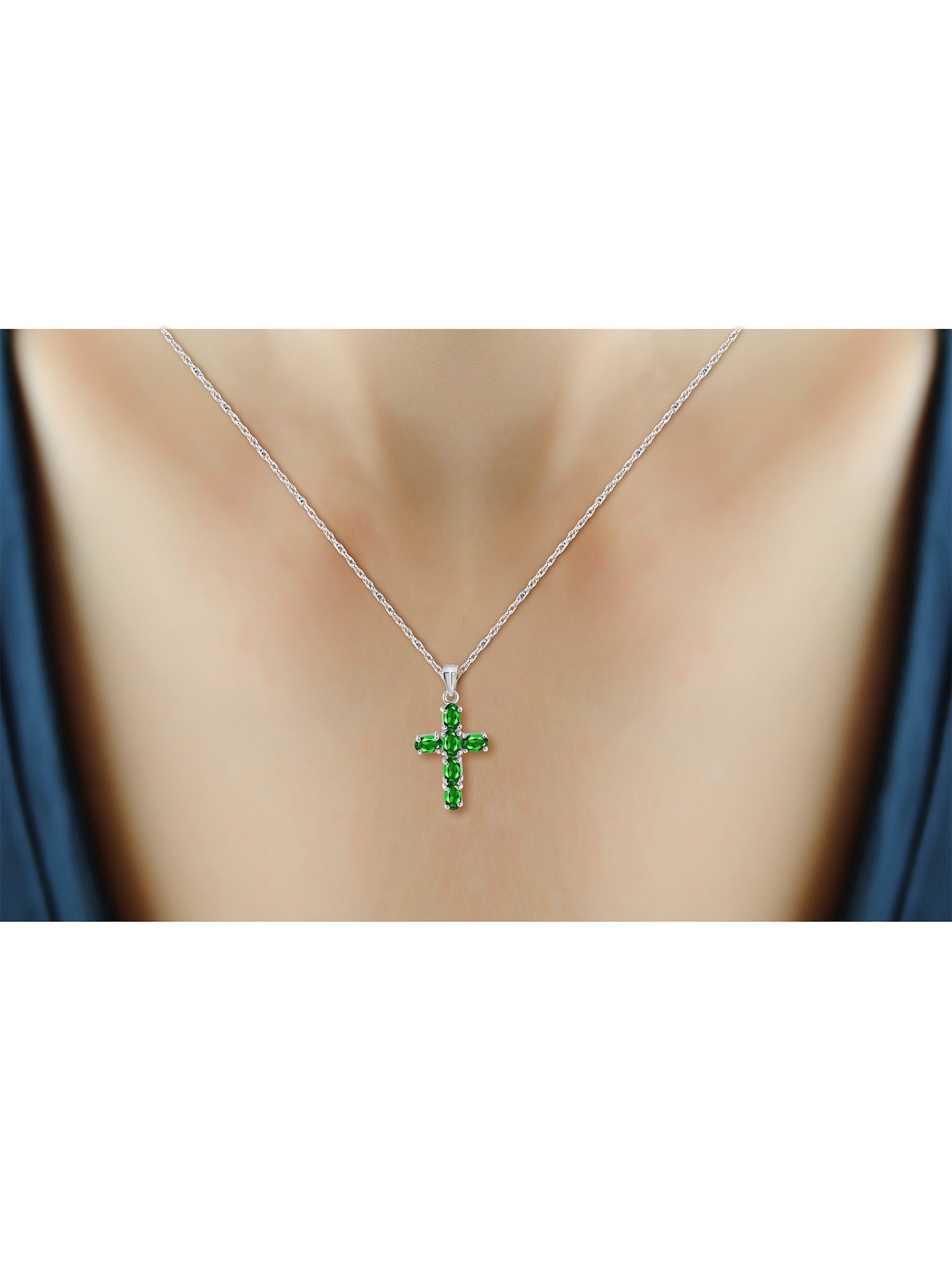 JewelersClub Silver Chain Necklace for Women – .925 Sterling Silver Necklace with Sparkling Genuine 1.30 CTW Green Chrome Diopside – Chic, Stunning Silver Statement Necklace Gifts by JewelersClub