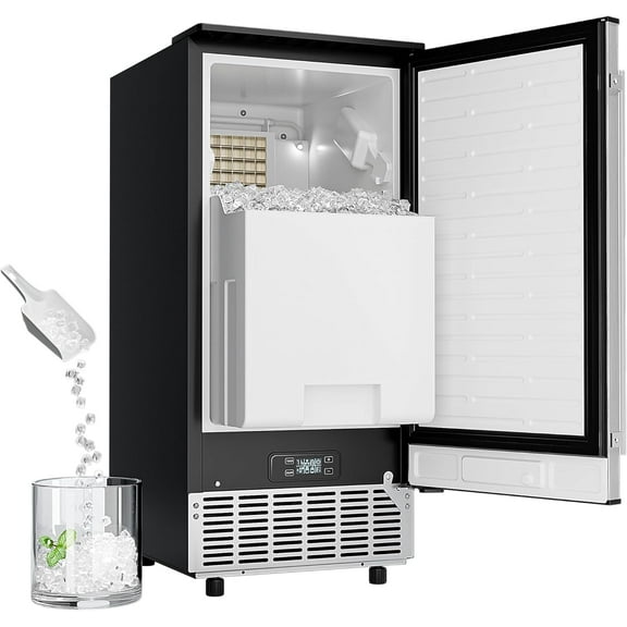 EUHOMY Commercial Under Counter Ice Maker Machine,80 Lb/Day Auto-Cleaning & 24H Timer, Gravity Drainage,Stainless Steel Built-in Freestanding Ice Maker, 24 Lb Storage, Ideal for Commercial & Home Use