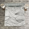 thumbnail image 3 of Ambesonne Dark Grey Quilted Bedspread Set 3 Pcs, Geometric Waves Ocean, Queen Size, Charcoal Grey White, 3 of 3