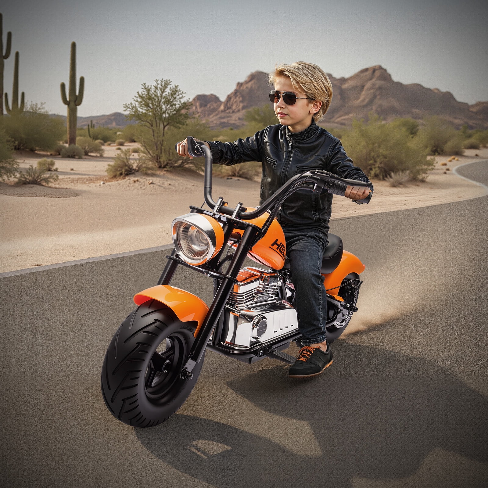 MUKIDY 24V Electric Motorcycle for Kids, 250W Ride on Motorcycle with Twist Grip Throttle, Key Start, Music, Speed up to 12.4 mph, Age 8+, Orange