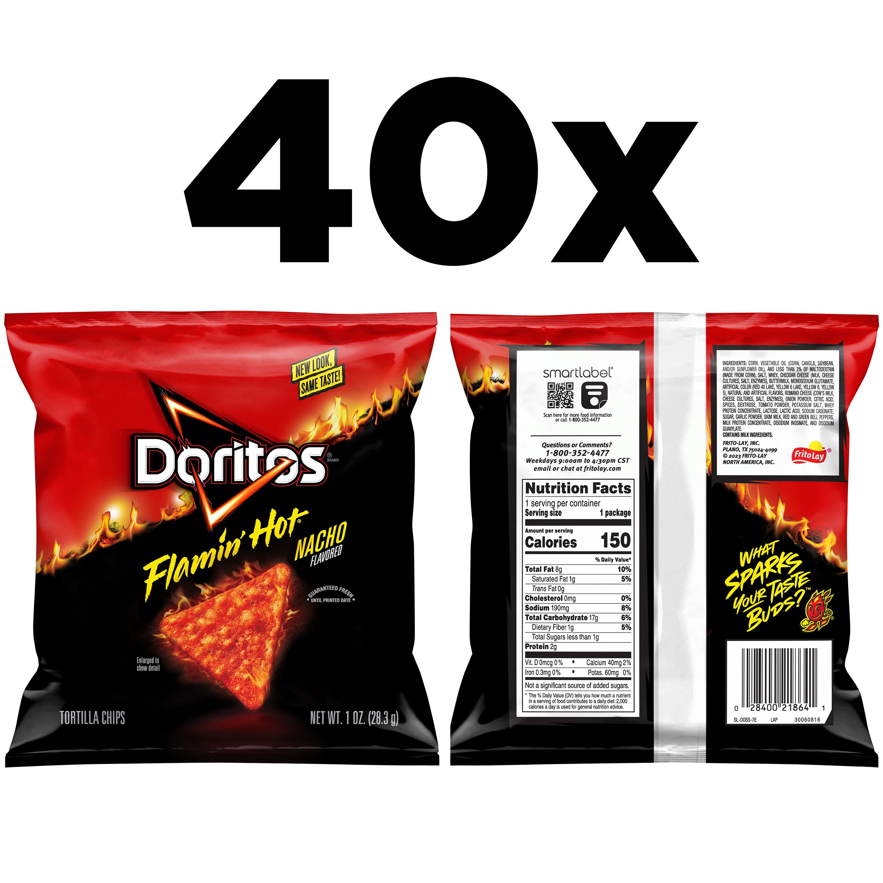 Doritos Flamin' Hot Nacho Flavor Tortilla Snack Chips, 40 Count 1 Ounce Bags