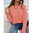 thumbnail image 3 of Vedolay Womens Long Sleeve Tops Womens V Neck Long Sleeve Color Block Striped Casual Cable Knit Pullover Sweater,Pink M, 3 of 4