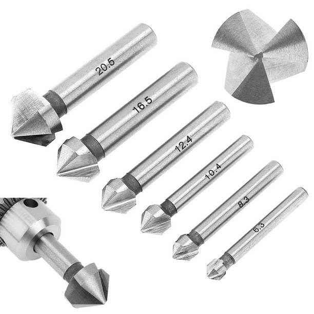 6Pcs 3 Flute HSS Countersink HSS Chamfer End Mill Drill Bits Cutting