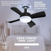 Bell+Howell Socket Breeze Socket Fan Light with Remote, Portable Small Ceiling Fans with Lights for Bedroom, Kitchen, Living Room, Ceiling Fan with Light 3500K, 1000 Lumens, Screws into E26/E27