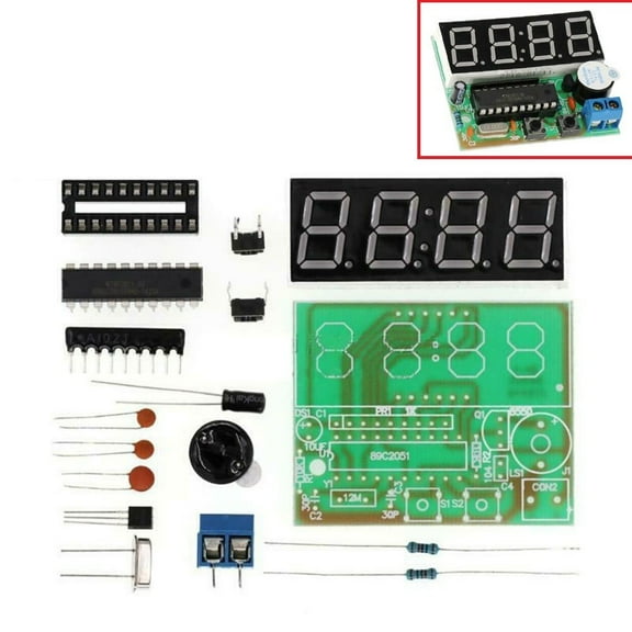 AT89C2051 4-bit Digital Electronic Clock DIY Soldering Practice Soldering Skills DIY Kit Electronic Kit For Self-Assembly